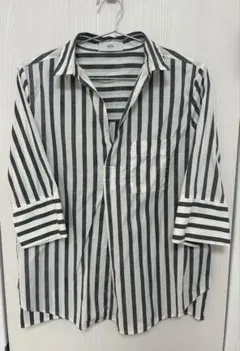 AZUL by moussy ストライプ五分袖シャツ