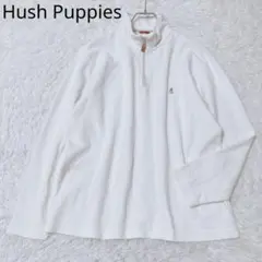 ハッシュパピー　カットソー　ハーフジップ　ホワイト　ロゴ刺繍　カジュアル　春秋冬