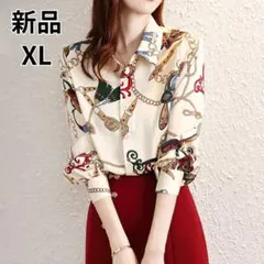 ◇セール 長袖 シャツ 大人 スカーフ柄 XL 韓国 おしゃれ オフホワイト 5