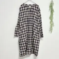 7335 アハアハ ブロックチェック柄シャツ チュニック ワンピース カジュアル