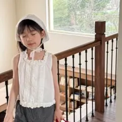 新品未使用*ホワイト フリル ノースリーブブラウス トップス