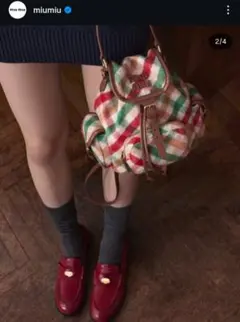 新品同様　ミュウミュウ限定チェック柄バックパック　リュック　ショルダーバッグ 新品同様 ミュウミュウ限定チェック柄バックパック リュック