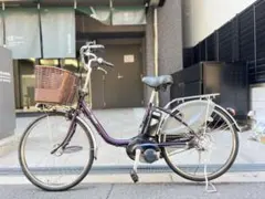 大阪府パナソニック 電動アシスト自転車 紫色 バスケット付き