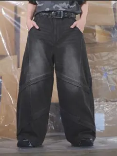 オーバーサイズバギーワイドバイカーデニムパンツ ウォッシュ／ヴィンテージ