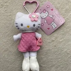 新品　ハローキティ　ぬいぐるみキーホルダー　ピンク　チャーム　花　①