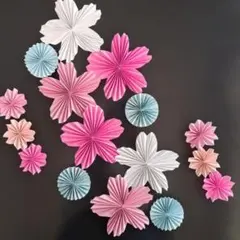 ①折り紙 ペーパーファン 桜 春 3月4月 壁面 セット