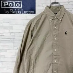 90s ポロラルフローレン 長袖シャツ BDシャツ 刺繍ロゴ M相当