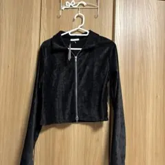 LUNACION ベロアクロップドカーディガンM しまパト