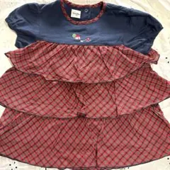 【美品】familiar チェック柄 フリル Tシャツ 120