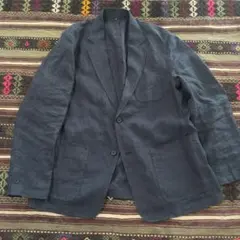 【着用回数少】リネン洗いざらしジャケット　 ネイビー テーラードジャケット XL