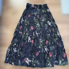 ユニクロ　イネスコラボ　花柄 ロングスカート ネイビー　Ｌのサムネイル