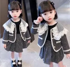 フォーマルドレスセット 黒と白のツイード 120cm