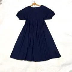 BEAMS HEART コットン100%ギャザー春ワンピース ネイビー フリー