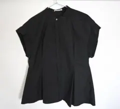 【OPAQUE.CLIP】 UV ペプラムシャツ ブラウス バンドカラー 黒