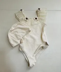 アイボリー ベビー水着 フリル付き キャップ付き