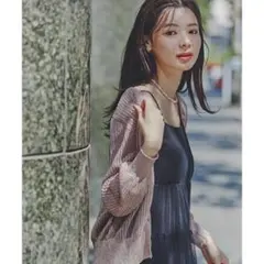 透かし編みミドルカーディガン　プロポーション