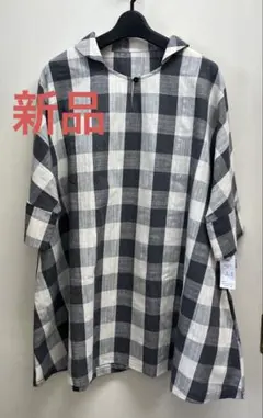 【新品】kannaチェック柄ひざ上ワンピース　綿麻素材　サイズM〜L