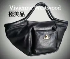 ヴィヴィアン・ウエストウッド メタルオーブ付 レザーハンドバッグ 黒革に金の金具
