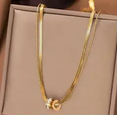 ネックレス スネークチェーン サージカルステンレス 超人気★2連リングczダイヤ