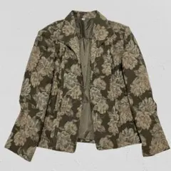 昭和レトロ　花柄テーラードジャケット　チェーンボタン　フロントプリーツ　L