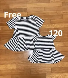 プティマインリアン　親子お揃い　親子リンクコーデ　ボーダー　ペプラムチュニック