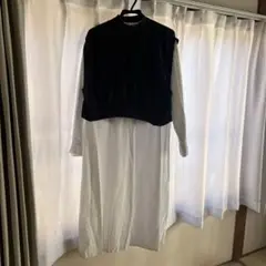 Green label relaxing レイヤードデザイン 長袖ワンピース