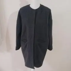 KBF ノーカラー ロングコート　ダークグレー
