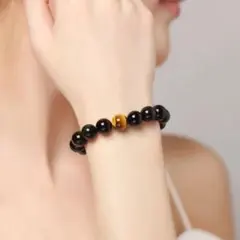 ブレスレット タイガーアイ風 ブラック 12mm アクセサリー ユニセックス 黒