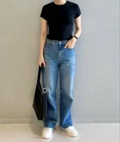 ワイドストレートジーンズ　ブルー　23 ユニクロ　デニムパンツ　ハイウエスト
