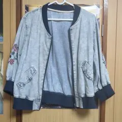 デニム風　カーディガン　上着　夏にも◯　Mサイズ　古着