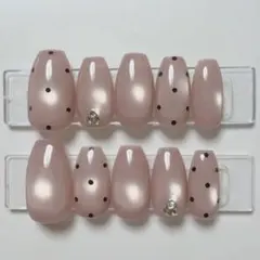 【現品】ネイルチップ 韓国風 マグネット シンプル ドット 上品 大人 ピンク