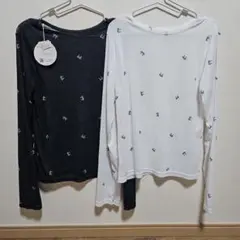 しまむら lespoir リボン総柄シアーロンT 2枚セット