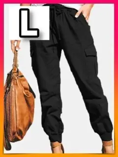 【 ブラック / L 】カーゴパンツ レディース 体型カバー アウトドア 韓国