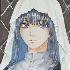 手描きイラスト　アナログイラスト　オリジナルイラスト　白いベールの女性