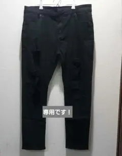ダメージ加工 黒 スリムフィットパンツ