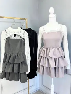 evelyn レース付きティアードOP ピンク