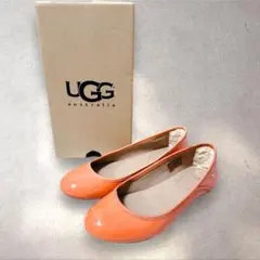 UGG アグ フラットパンプス ボア 22.5㎝ エナメル レザー オレンジ