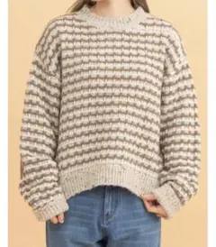 poudoudou ニット　ブラウン　エルボーパッチ付カラーネップニット