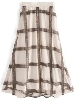 チュール刺繍チェックフレアスカート