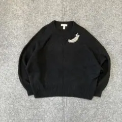 3D ビジュー クルーネック ニット オーバーサイズ 黒 y2k ガーリー