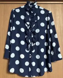 い*く様 値下⭐︎フリル付きネイビードットブラウス