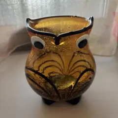 フクロウ型 アンバーガラス 花瓶 約10cm