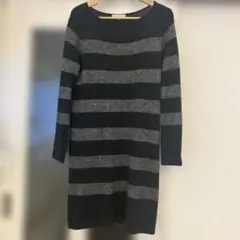 自由区　ストライプデザイン長袖ワンピース　40
