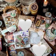 コラージュ素材　シール　ステッカー　コラージュ素材　ジャーナル　海外　花　数字