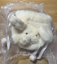 ハンドメイド ウサギ耳付き ホワイト ファー 小物入れ ポーチ