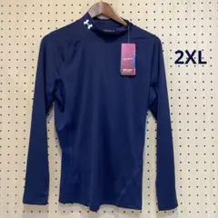 メンズヒートギアコンプレッション長袖モックシャツ 2XLネイビー（1369606