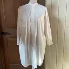 白 長袖 ロングシャツ スタンドカラー