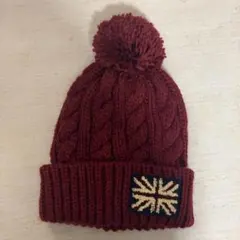 バーガンディ ケーブル編み ニット帽