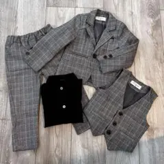 キッズスーツセット グレー系チェック 4点セット 90cm【入園式、卒園式など】