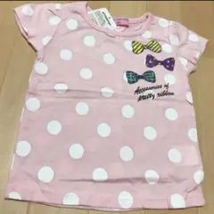 新品 90サイズ 未使用品 半袖 Tシャツ 半そで ピンク 水玉